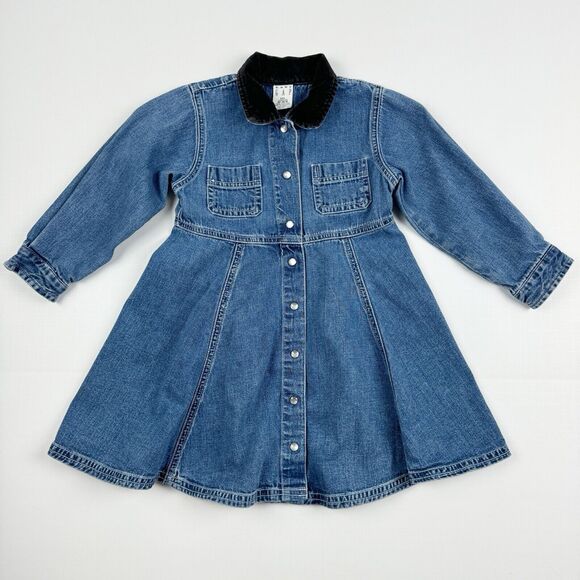 Vintage Baby GAP Toddler Girl's Long Sleeve 100% Cotton Denim Dress 3T